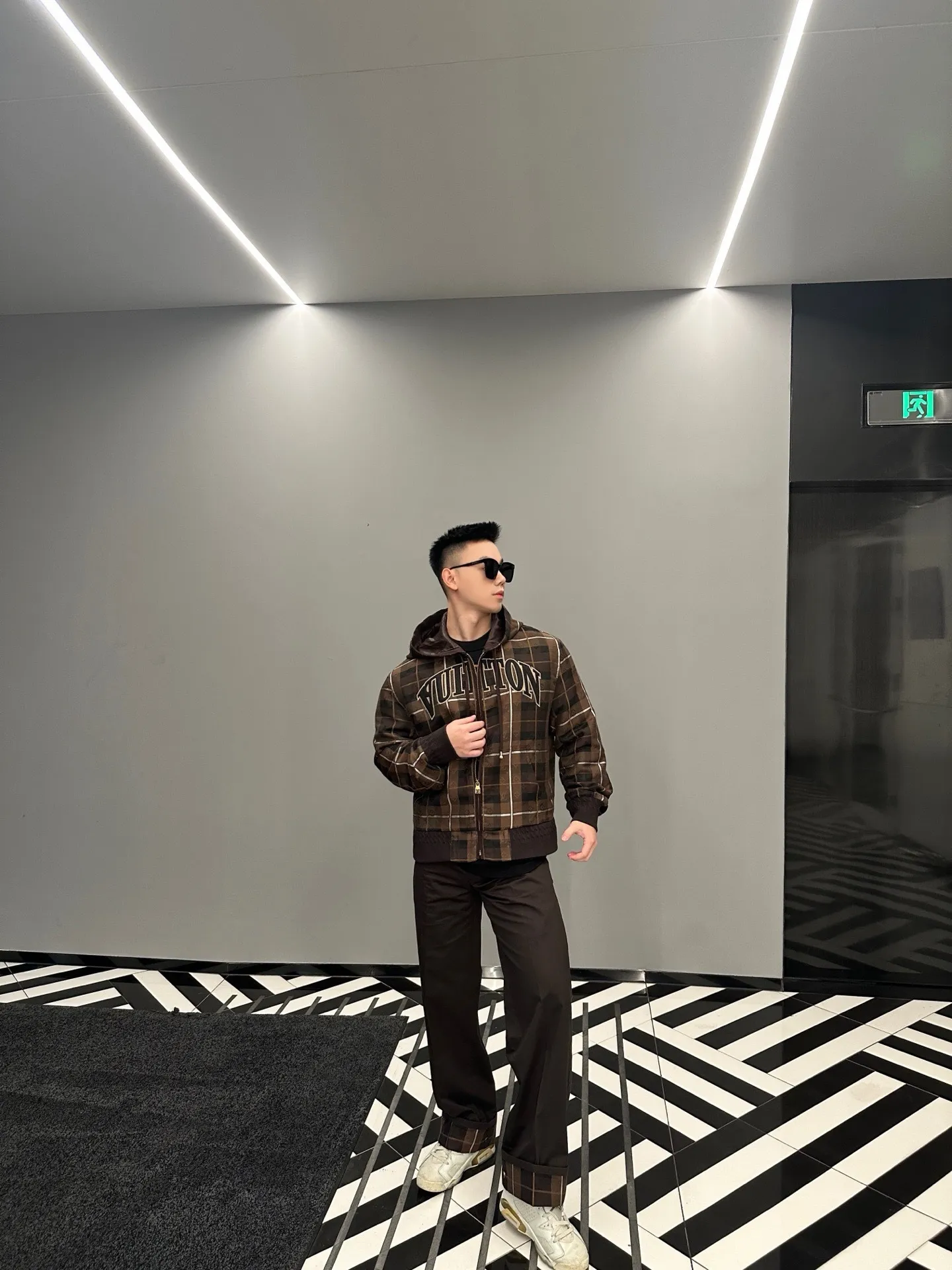 Louis Vuitton/Louis Vuitton 25Fw presbyopic logo web plaid casual trousers